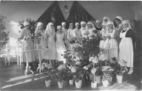 Funeral Scene Nurses with Open Casket Coffin Real Photo Postcard AA68385