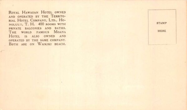 Honolulu Hawaii Royal Hawaiian and Moana Hotels Waikki Beach Postcard AA68392 - Image 2