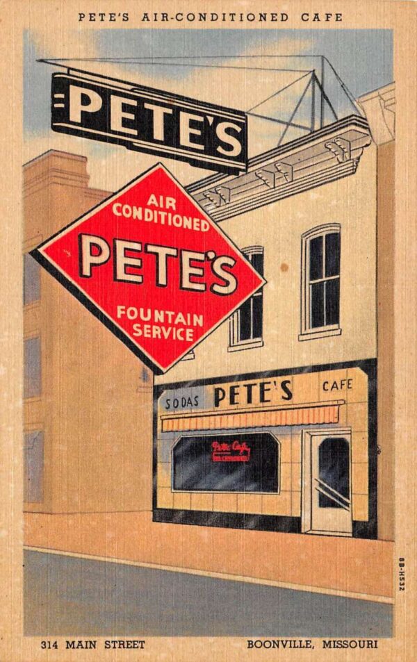 Boonville Missouri Pete's Cafe Linen Vintage Postcard AA68494