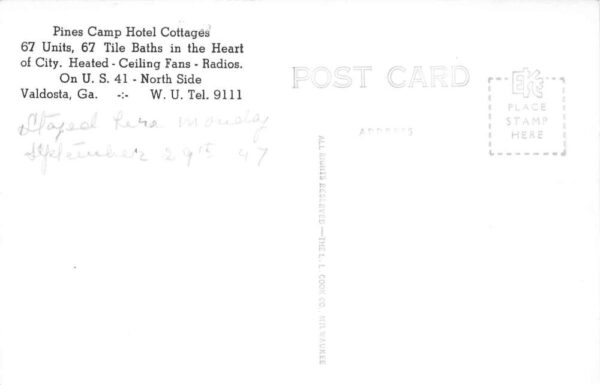 Valdosta Georgia Pines Camp Hotel Cottages Real Photo Postcard AA68520 - Image 2