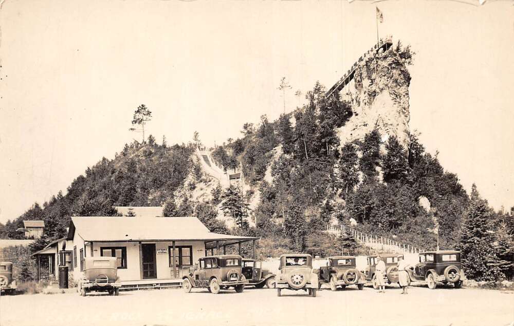 St Ignace Michigan Castle Rock Stairway Real Photo Postcard AA68548
