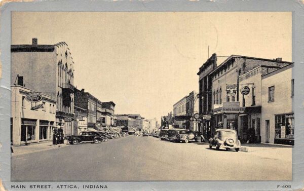 Attica Indiana Main Street Ford Gas Station Vintage Postcard AA68554