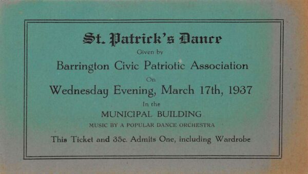 Barrington Civic Patriotic Association St Patricks Dance Vintage Ticket AA68568