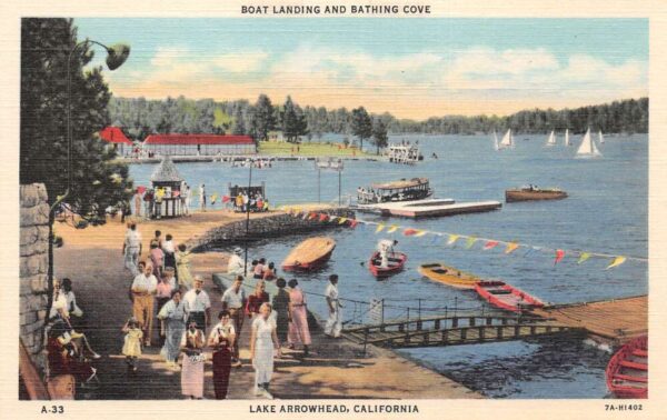 Lake Arrowhead California Boat Landing and Bathing Cove Vintage Postcard AA68571