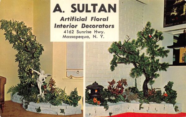 Massapequa New York Sultan Artifical Floral Interior Decorator Postcard AA68578