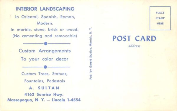 Massapequa New York Sultan Artifical Floral Interior Decorator Postcard AA68578 - Image 2