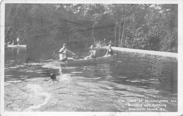 Mountain Home Pennsylvania Lake at Monomonock Inn Canoeing Postcard AA68588