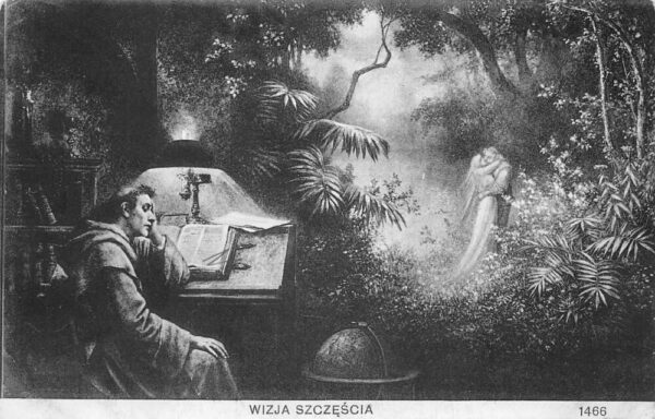 Monk Daydreaming at Desk "Vision of Happiness" Polish Artwork Postcard AA68636