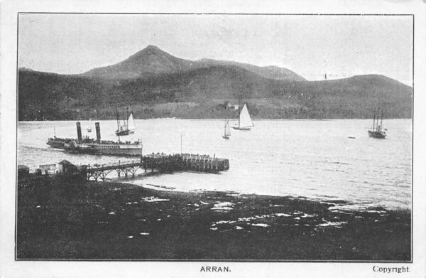 Arran Ireland Steamer approaching Pier Vintage Postcard AA68640