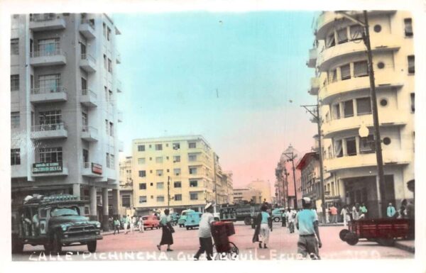 Guayaquil Ecuador Pichincha Street Tinted Real Photo Vintage Postcard AA68645