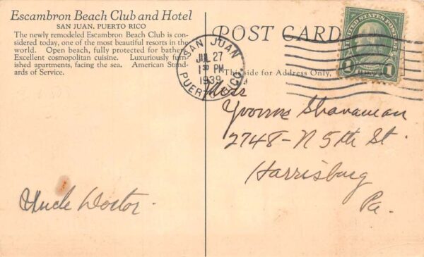 San Juan Puerto Rico Escambron Beach Club and Hotel Vintage Postcard AA68686 - Image 2