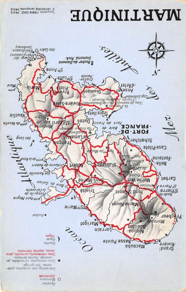 Martinique Caribbean Island Map Vintage Postcard AA68687