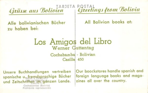 Sucre Bolivia Birds Eye View Bookstore Ad on Back Vintage Postcard AA68696 - Image 2