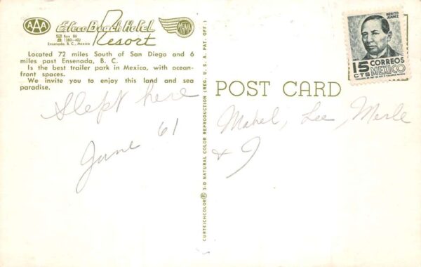 Ensenada BC Mexico Eleco Beach Hotel Resort Trailer Park Postcard AA68700 - Image 2