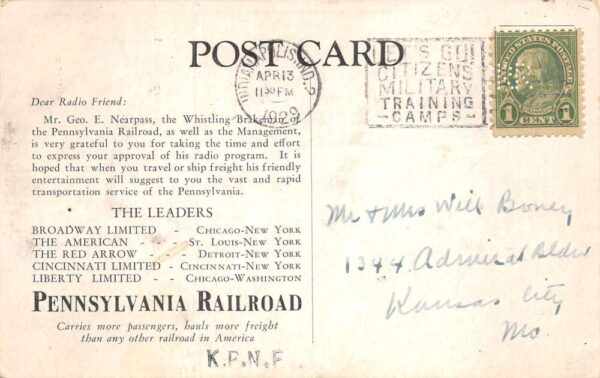 Pennsylvania Railroad George Nearpass Whistling Brakemen Radio Show PC AA68741 - Image 2