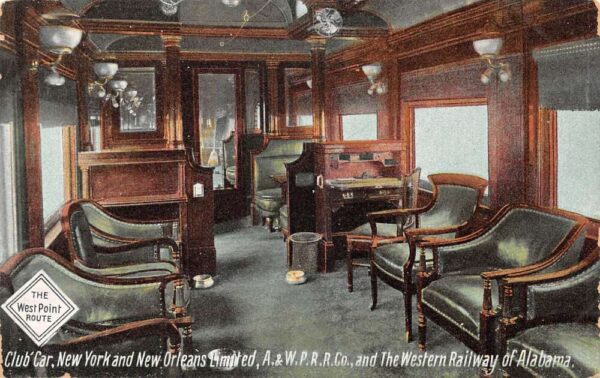Western Railway Alabama New York New Orleans Limited Club Car Postcard AA68744