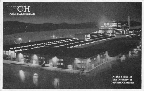 Crockett California CH Sugar Refinery Night Scene Vintage Postcard AA68768