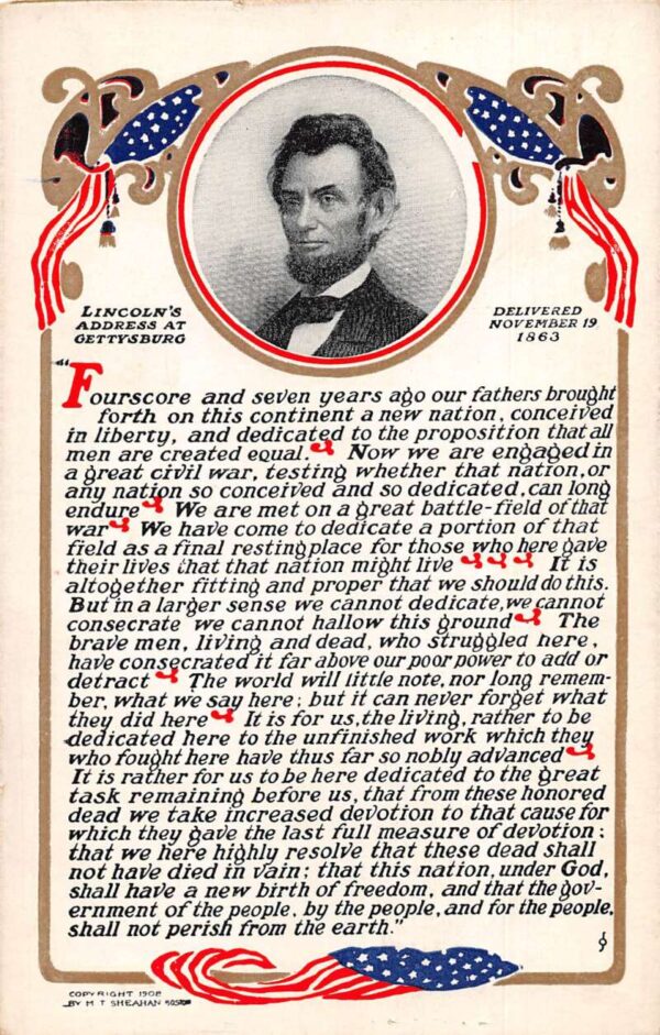 President Lincoln's Gettysburg Address Patriotic Political Postcard AA68800