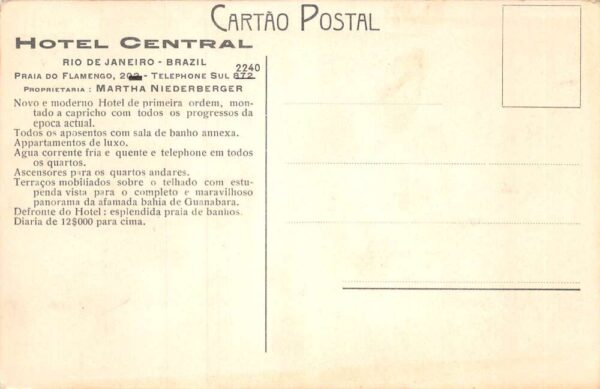 Rio de Janeiro Brazil Hotel Central Terrace Vintage Postcard AA68811 - Image 2