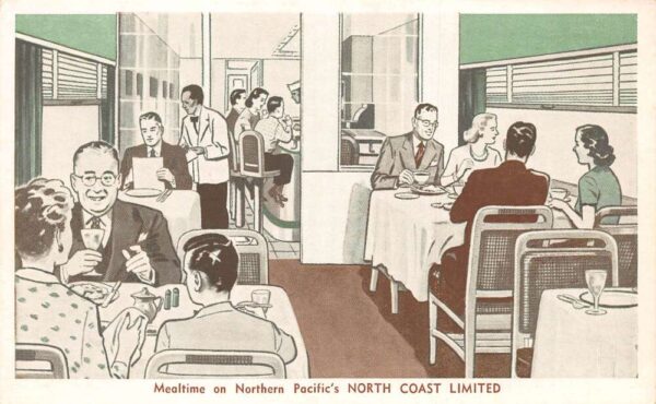 Northern Pacific Railroad North Coast Limited Dining Car Postcard AA68847