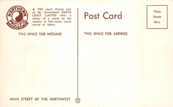Northern Pacific Railroad North Coast Limited Dining Car Postcard AA68847 - Image 2