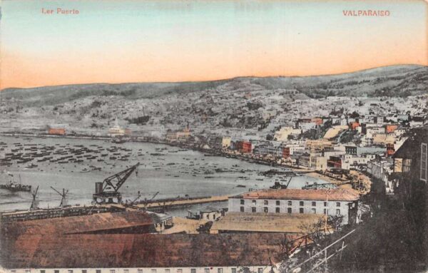 Valparaiso Chile Ler Puerto Birds Eye View Vintage Postcard AA68866