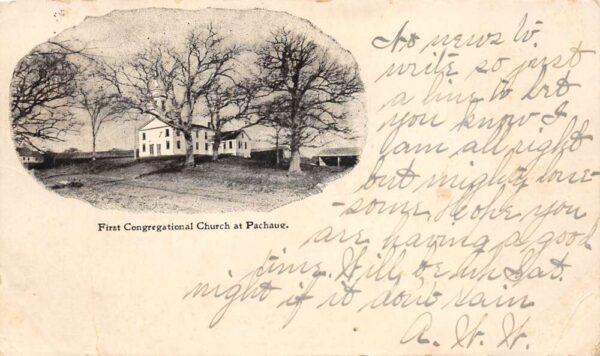 Pachaug Connecticut 1st Congregational Church Lithograph W/ Border PC U5147