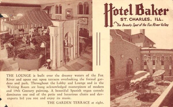 St. Charles Illinois Hotel Baker Ad, Multi-Views Vintage Postcard U5159