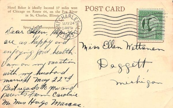 St. Charles Illinois Hotel Baker Ad, Multi-Views Vintage Postcard U5159 - Image 2