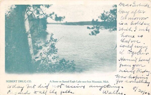 Iron Mountain Michigan View On Spread Eagle Lake, Seibert Drug Co. PC U5167