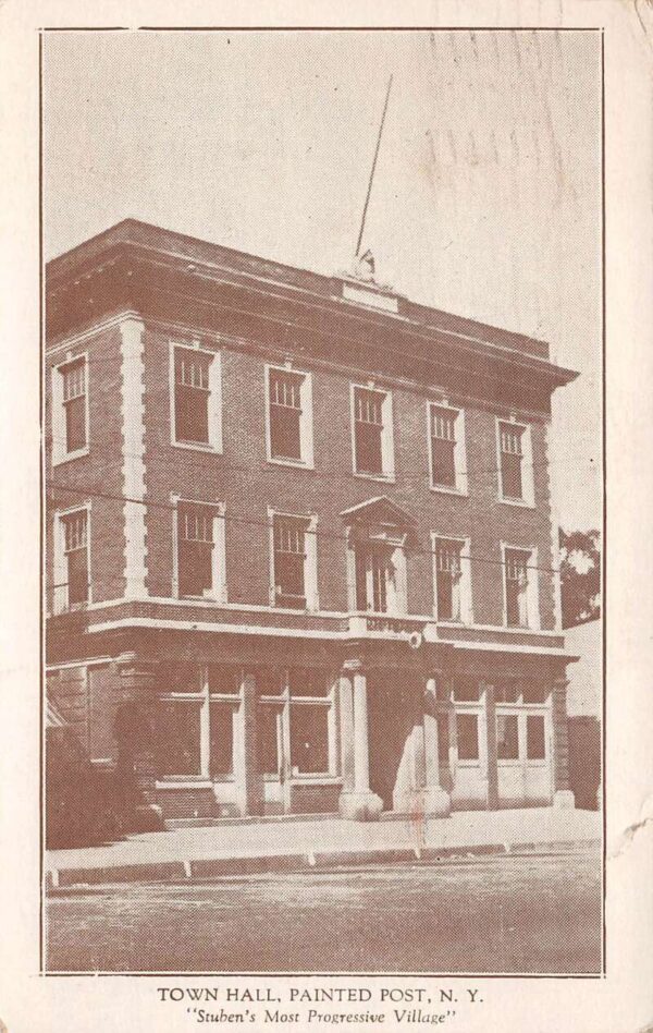Painted Post New York Town Hall Building, B/W Photo Print Vintage Postcard U5172
