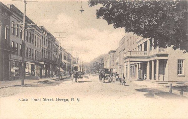 Owego New York Front Street B/W Lithograph Vintage Postcard U5194