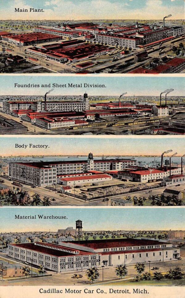 Detroit Michigan Cadillac Motor Car Co., Multi-Views Vintage Postcard U5198