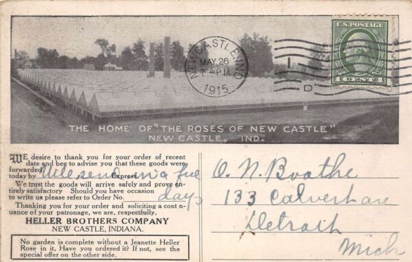 New Castle Indiana Heller Bros. Company Roses Sellers, Intro Offer Ad PC U5206