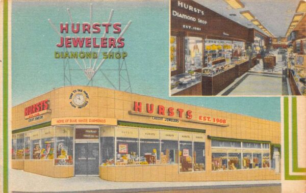 Kansas City Missouri Hursts Jewelers Diamond Shop Linen Vintage Postcard AA69337