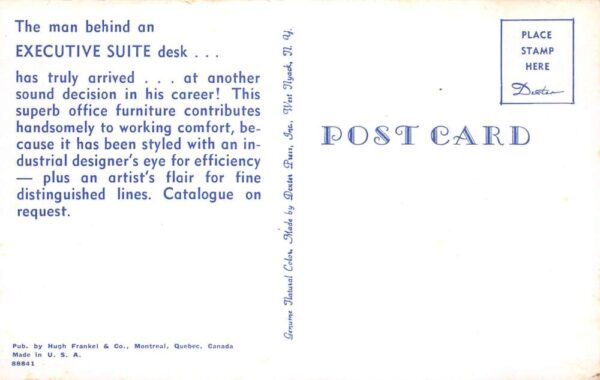 Office Furniture Adv Executive Suit Desk Vintage Postcard AA69343 - Image 2