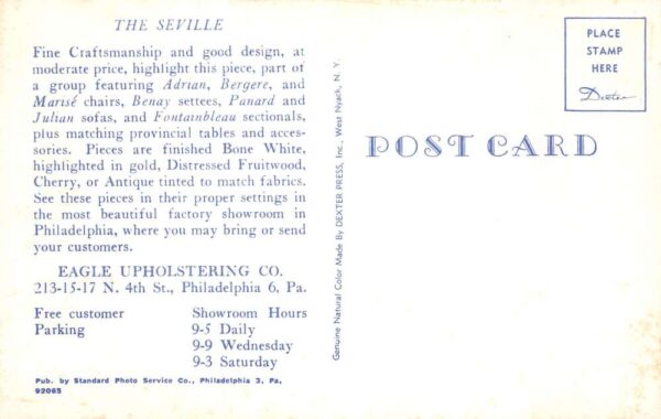 Philadelphia Pennsylvania Eagle Upholstering Co Couch Furniture Adv PC AA69344 - Image 2