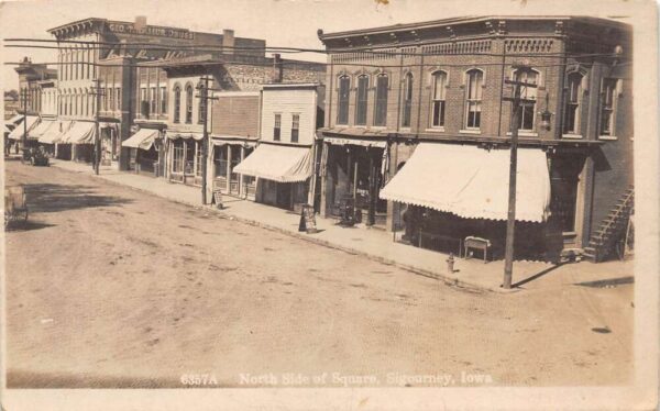 Sigourney Iowa North Side of Square, Drug Store Real Photo Vintage PC U5310