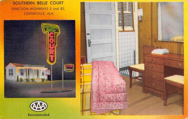 Centreville Alabama Southern Belle Court Multi-View Linen Vintage Postcard U5327