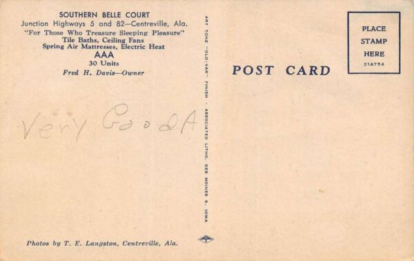 Centreville Alabama Southern Belle Court Multi-View Linen Vintage Postcard U5327 - Image 2