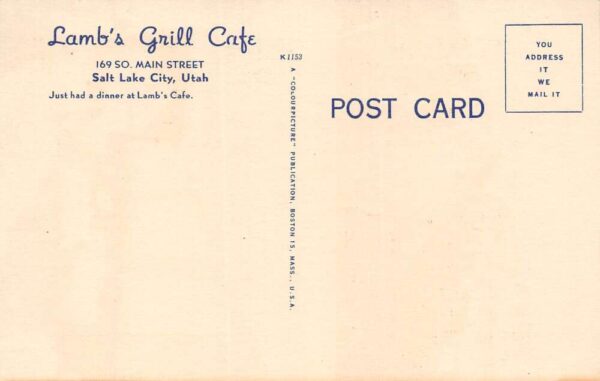 Salt Lake City Utah Lamb's Grill Cage Multi-View Linen Vintage Postcard U5335 - Image 2