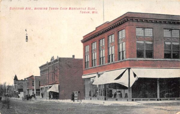 Tomah Wisconsin Superior Ave.,Tomah Cash Mercantile Bldg. Color Lithograph PC U5359