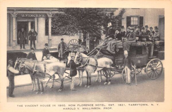 Tarrytown New York Vincent House Shown In 1860 B/W Lithograph Vintage PC U5370