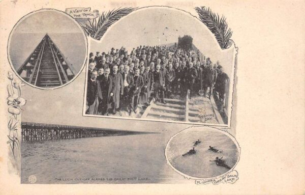 Great Salt Lake Utah Multi-Views Of Lucin Cut-Off B/W Lithograph PC U5375