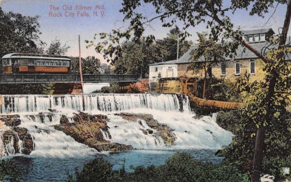 Rock City Falls New York Old Kilmer Mill & Train Seen Color Litho. PC U5377