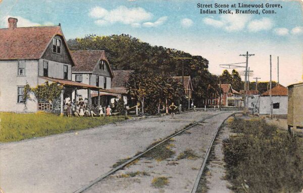 Branford Connecticut Limewood Grove Street Scene, Indian Neck Lithograph PC U5380