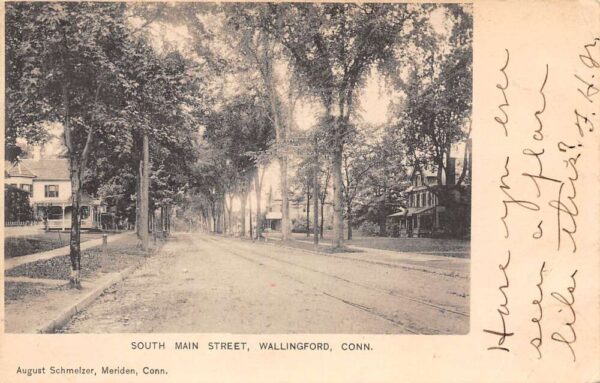Wallingford Connecticut South Main Street B/W Lithograph Vintage Postcard U5382