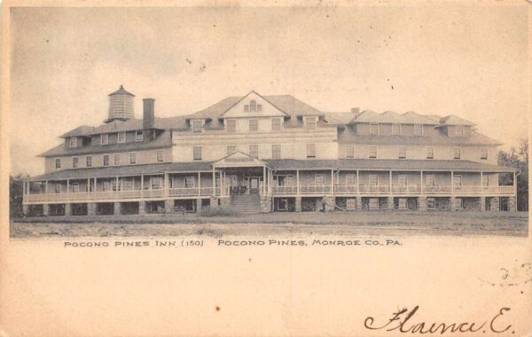 Pocono Pines Pennsylvania Pocono Pines Inn B/W Lithograph Vintage Postcard U5389