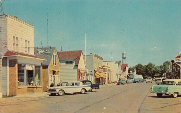 Rib Lake Wisconsin Main Street, Water Tower Photochrome Vintage Postcard U5397