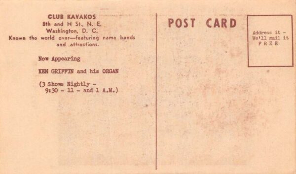 Washington D.C. Ken Griffin At Club Kavakos Photo Print Vintage Postcard U5406 - Image 2